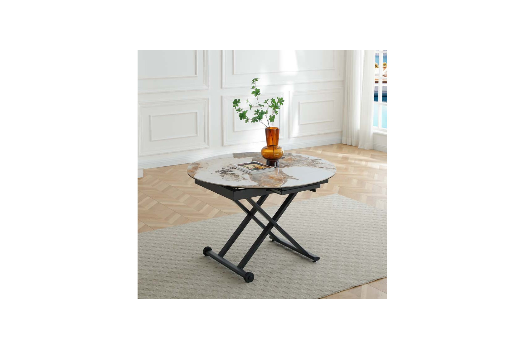Table basse STAND UP - table salon relevable personnalisable céramique et métal