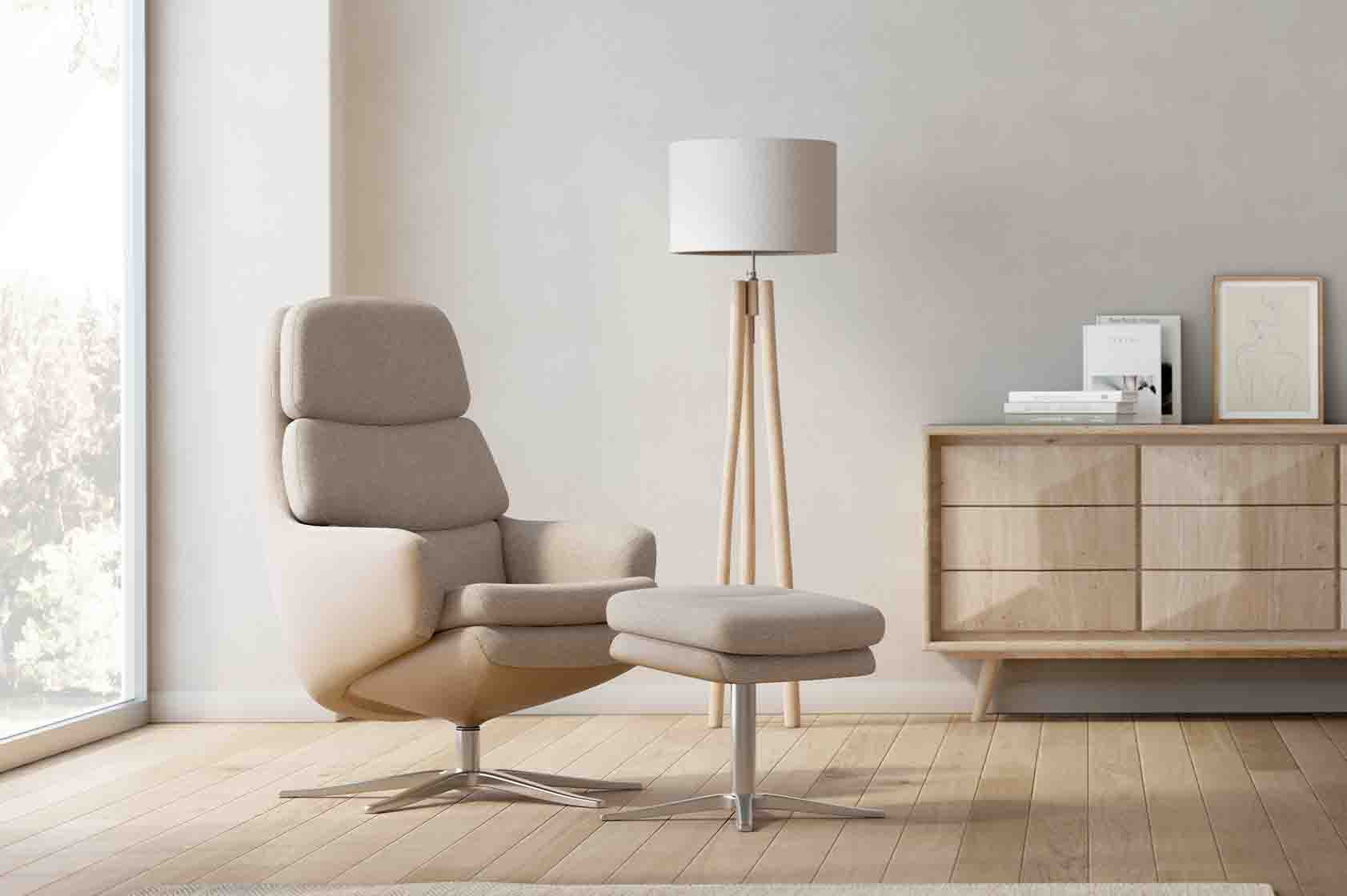 Fauteuil pivotant LIV - fauteuil relaxation manuel rotatif 360° et pouf