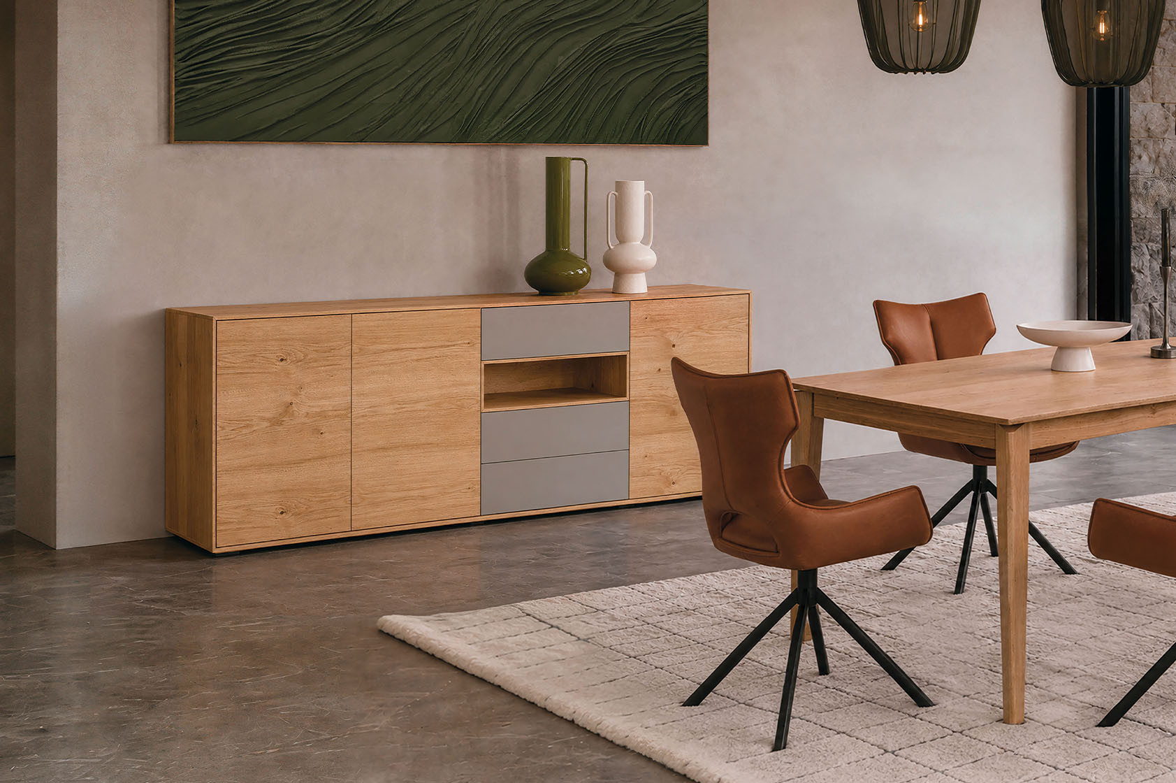 Buffet 3 portes 3 tiroirs sur socle en bois RIGA